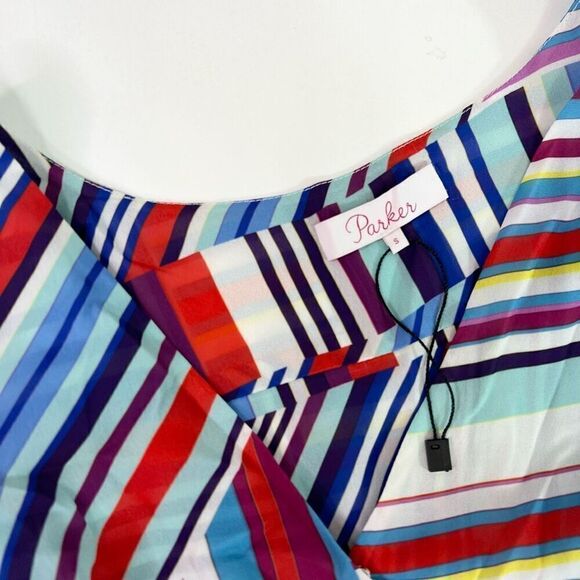 Parker Blouse Women small Multicolor Striped Flutter Sleeve Huntington Top new - Picture 5 of 9